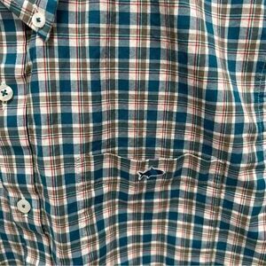 Fish Hippie Tailored Fit Teal Plaid Long Sleeved Button Down size Medium‎